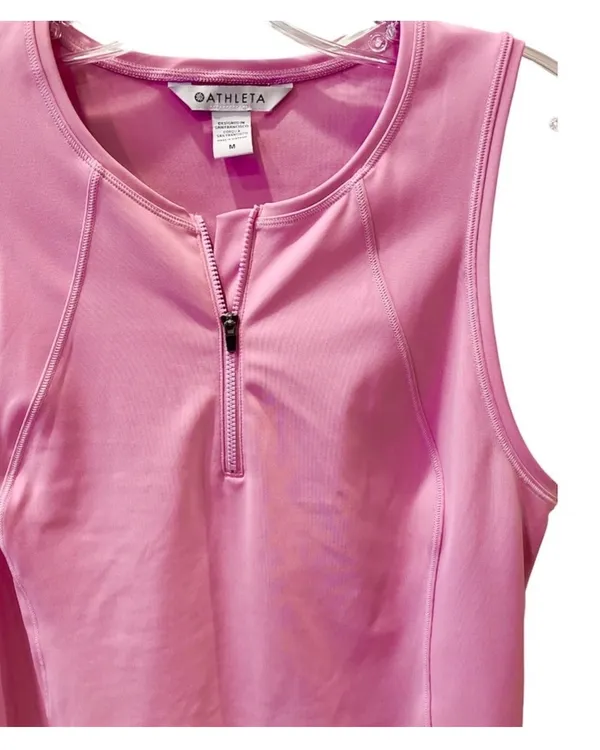 Athleta Ace Pink Tennis Dress 1/4 Zip Athletic Sleeveless Preppy Sporty M - Image 6