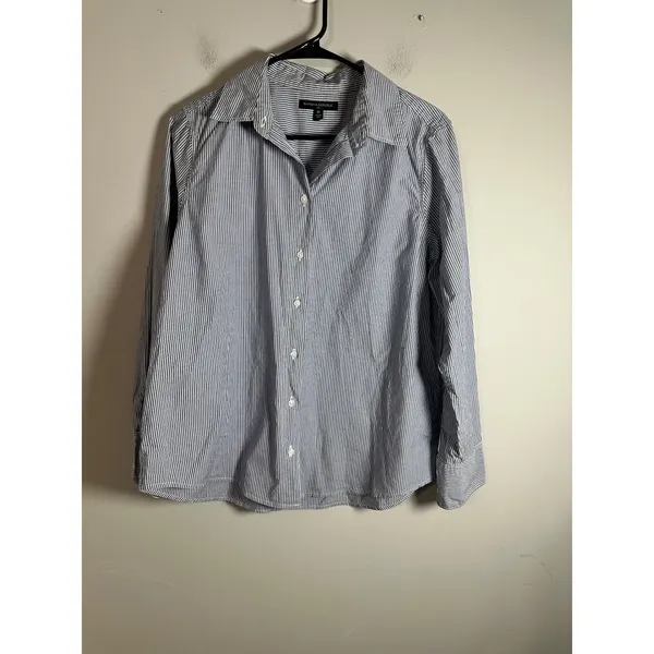 Banana Republic Womens‎ Lazuli Blue Pinstripe Cotton Button Down Shirt M 866206 - Image 3