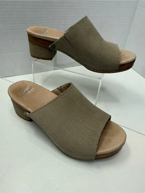 Dansko Maci Taupe Textured Leather Heeled Slide Sandals Size 36 - Image 4