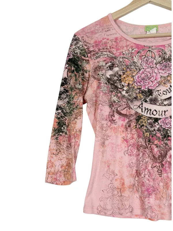 Vintage Fornia Y2k Embellished Burnout Babydoll Graphic Shirt Size Large - Image 4