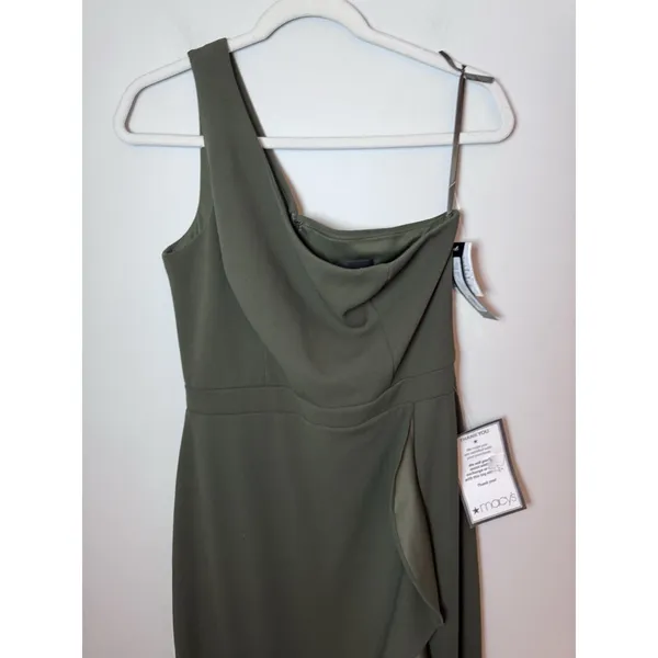 XSCAPE One Shoulder Asymmetric Hem Gown STYLE: 4840X Olive Green Sz 12 NWT $239 - Image 12