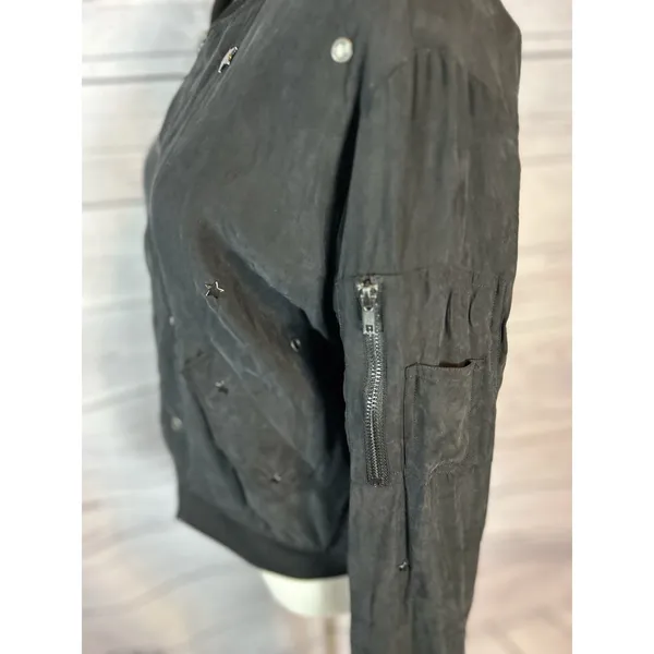 Rails Ace Studded Bomber Jacket Black Size M Star Detail, Zip Front, Flaws - Image 5