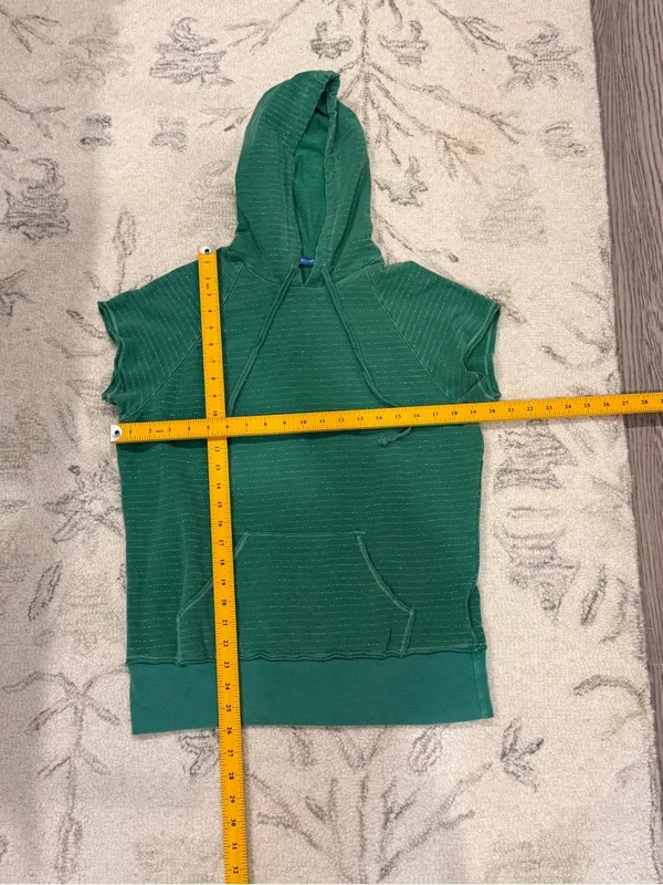 dELiA*s Green Metallic Stripe Short Sleeve Hoodie Top Size Large - Image 10