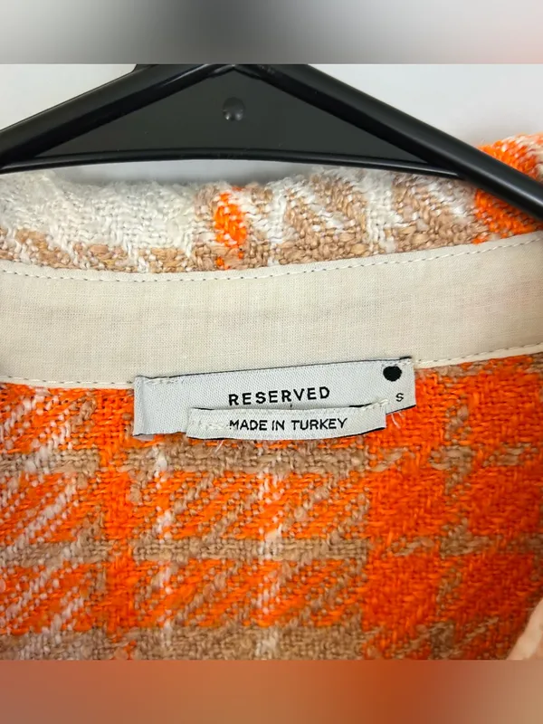 Reserved Orange Plaid Medium Weight Button Down Collared Shirt Size Small - Image 7