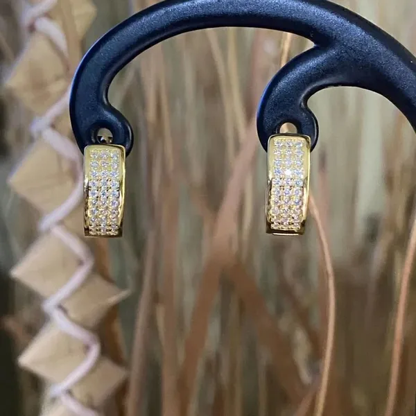 Micro Pave 14K CZ Sterling Silver Gold Hoop Earrings - Image 6
