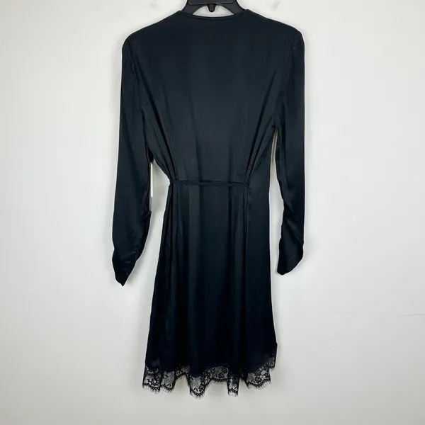 Anthropologie Lace Trimmed Wrap Dress Viscose Satin Long Sleeve Black XS NWT - Image 16