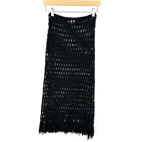 Revolve Superdown Black Crochet Midi Skirt Fringe - Image 10