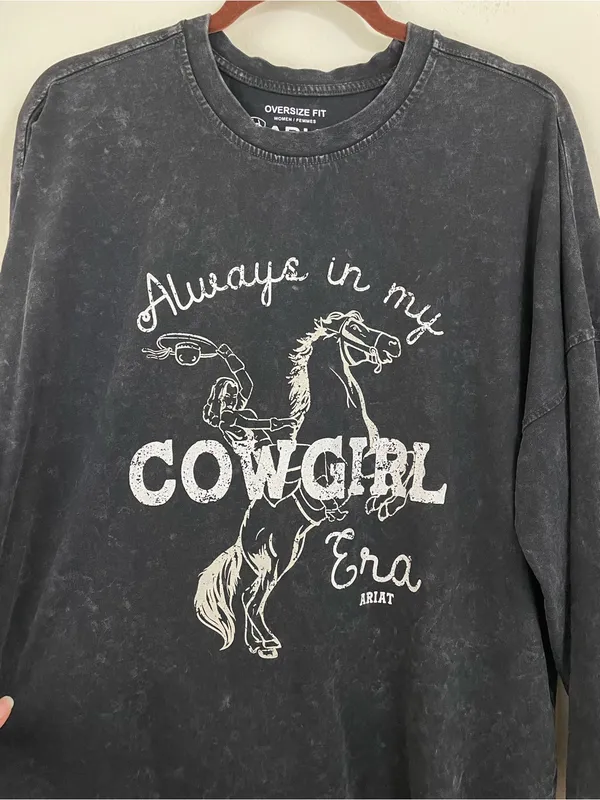 Ariat Black Mineral‎ Washed Cowgirl Era Long Sleeve Oversized Tee Shirt Size M - Image 6