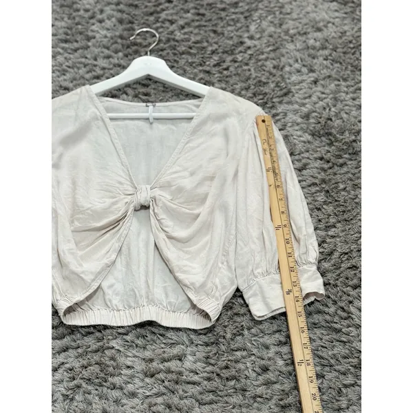 YFB Young Fabulous Broke Women Miranda Linen Blend Knot Crop Top Oatmeal Beige M - Image 10