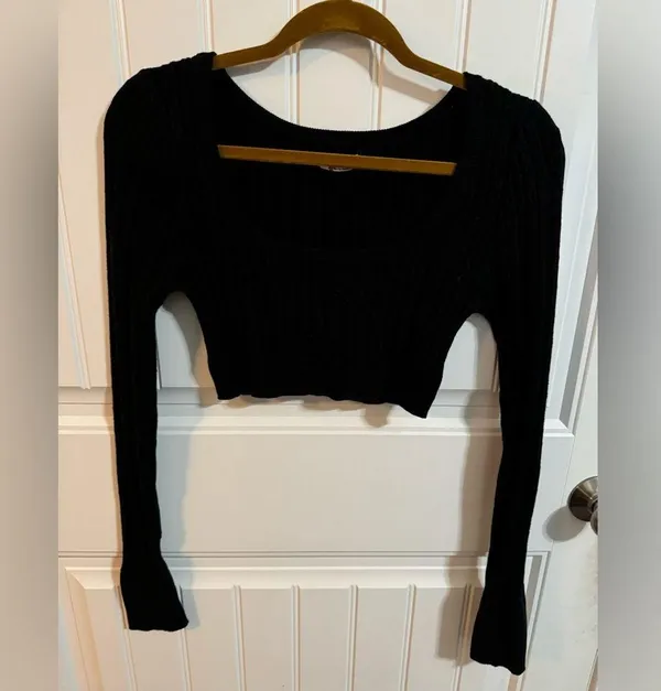 Intimately Free People Ribbed Black Long Sleeve Crop Top - Image 2