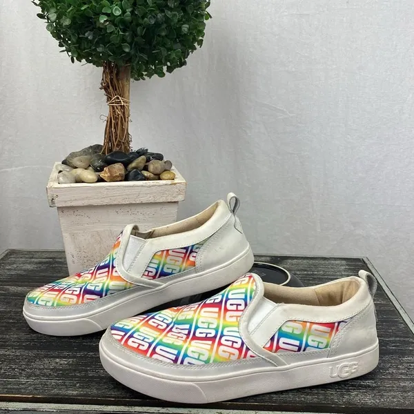 Ugg White Caplan Logo Print Slip On Athletic Sport Sneaker Shoes 6 - Image 2