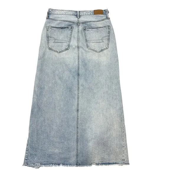 American Eagle 90s Maxi Skirt 4 Light Wash Distressed Denim Slit Grunge READ!‎ - Image 2