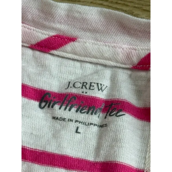 EUC J.Crew T-Shirt Scoop Neck Long Sleeve Girlfriend Tee striped pink white sz L - Image 2