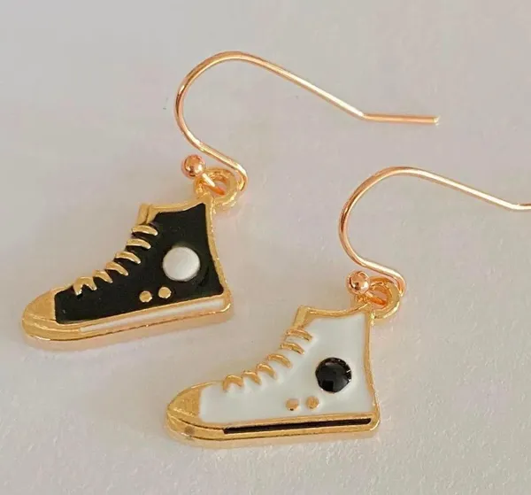 Handmade mini black&white sneakers cute dangle earrings👟🫶 - Image 3