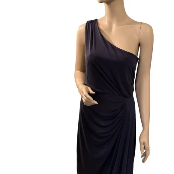 Max And Cleo One‎ Shoulder Dress Eggplant Size 6 Ruched Side - Image 3