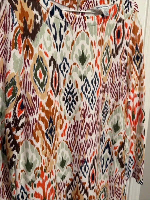 Tommy Bahama Ikat Print Shift Dress Large Boho 3/4 Sleeve Resort - Image 3