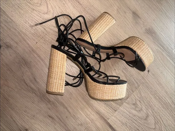 TOP Moda Black Lace-Up Woven Block Heel Sandals size 8.5 - Image 10