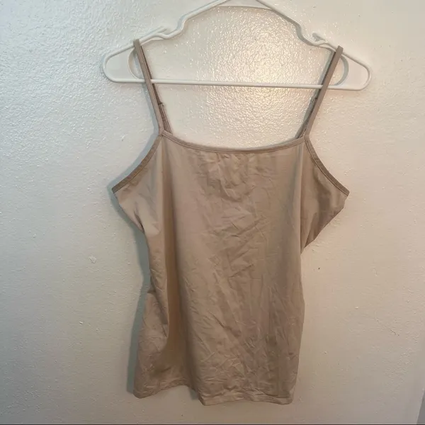 Studio Y Women's Size Large Tank Top Beige Square Neck Adjustable Straps Stretch - Image 2