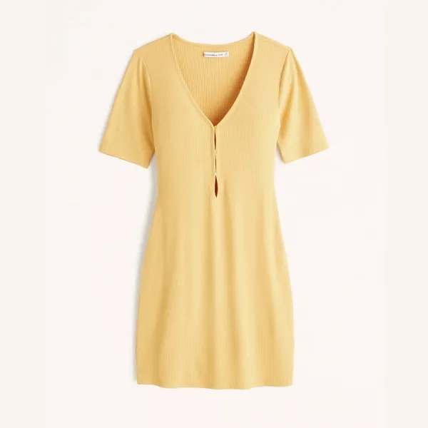 Abercrombie | NWT Triple‎ Keyhole Knit Mini Dress in Yellow Size Large - Image 3