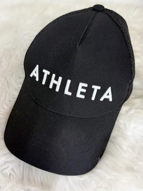 Athleta Icon Trucker Hat Black Mesh Snapback One Size Adjustable - Image 2