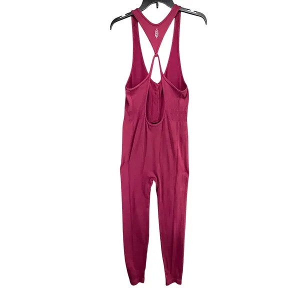 Free People Fp Movement Revive Jumpsuit Size M-L Burgundy Ribbed Activewear RARE - Image 4