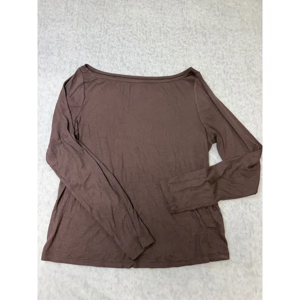 Wild Fable Brown Ribbed Long Sleeve Boat Neck Top‎ XXL Womens Chocolate Tee - Image 2