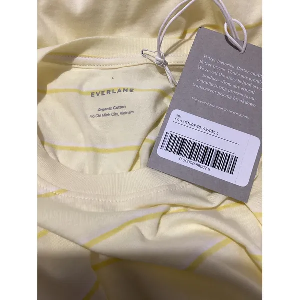 Everlane Organic Cotton Crew Neck Short Sleeve Yellow Striped T-Shirt L - Image 5