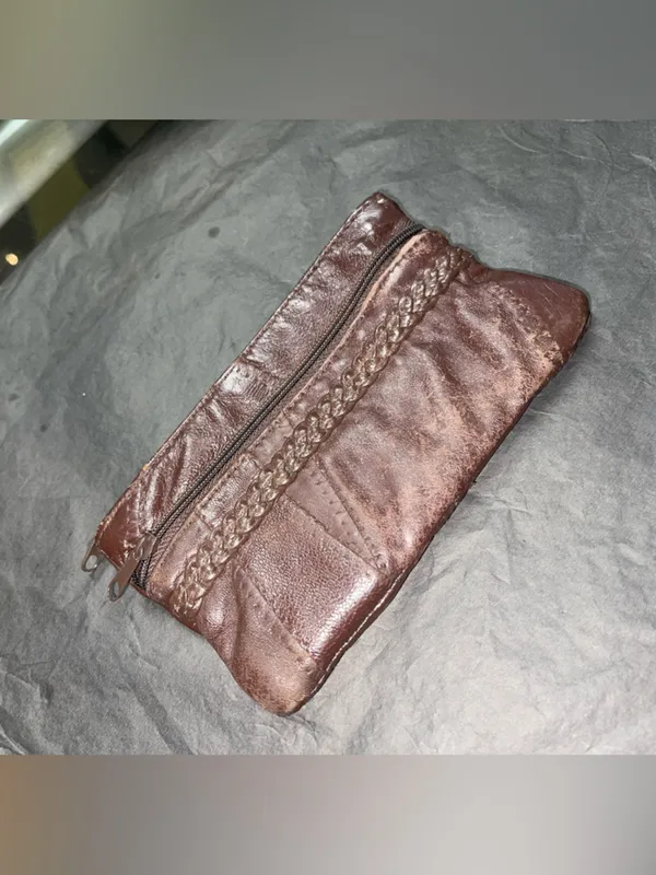 Vintage Brown Braided Leather Zip Wallet - Image 3