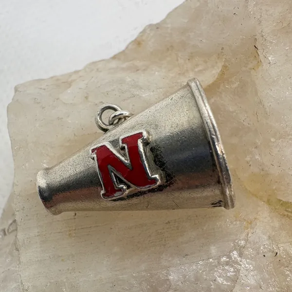 Vintage Sterling Silver Nebraska Megaphone Charm Red Enamel‎ N Husker Cheer 5.8g - Image 2