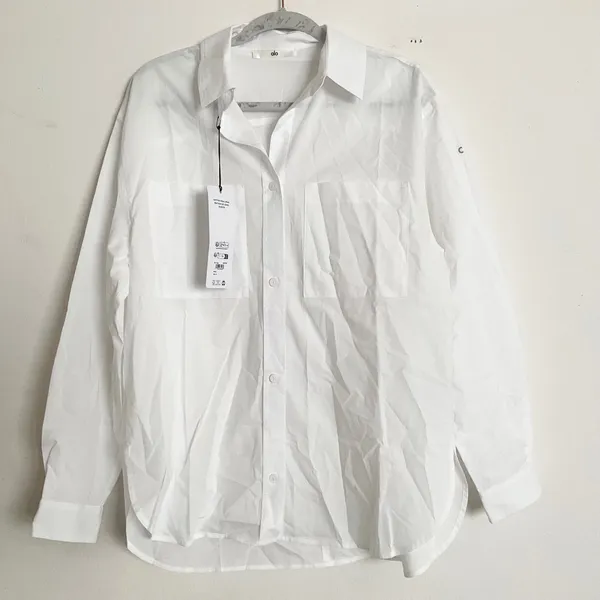 Alo Yoga Cotton Real Deal Button Up Long Sleeve White S - Image 2