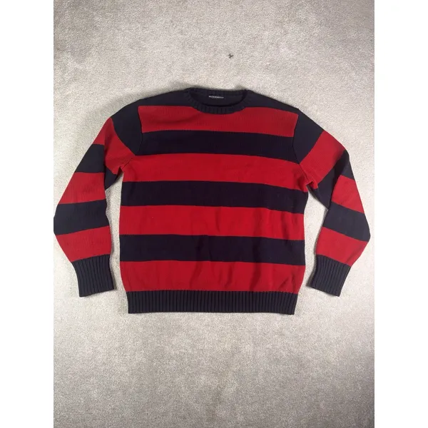 Brandy Melville Brianna Striped Sweater Red Navy Crew Neck Relaxed Fit - Image 2
