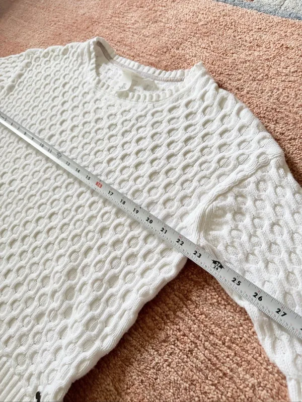 H&M L.O.G.G. White 100% Cotton Textured Knit Sweater S 3/4 Sleeve - Image 5