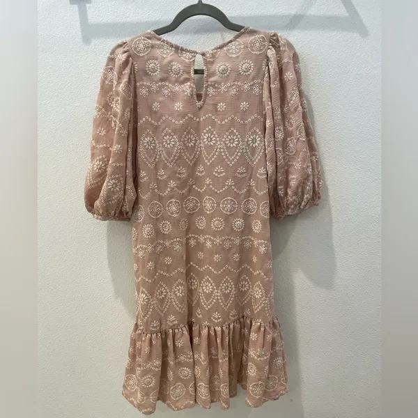BLU PEPPER Soft Pink Embroidered Eyelet Mini Dress Small Coquette Cottagecore - Image 12