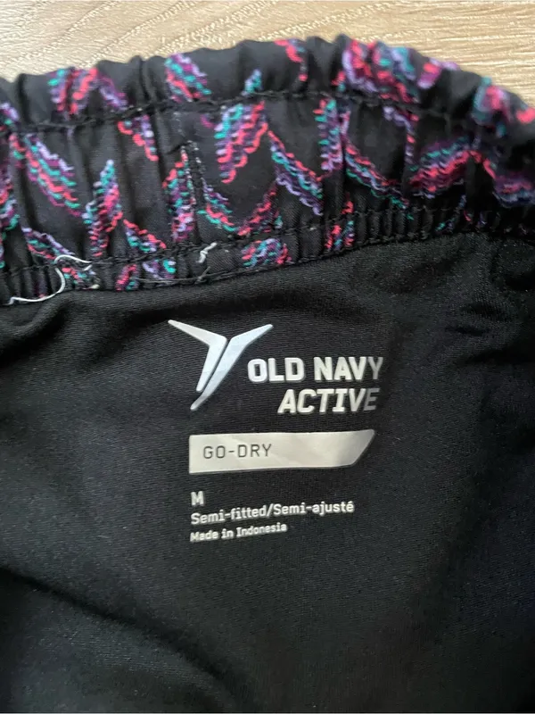 Old Navy Active Running Shorts Size M Black Colorful Print Brief Lined Pocket - Image 5