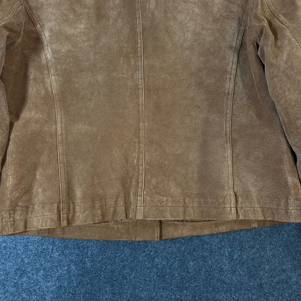 Live a Little Brown Suede Leather Jacket Rosette Floral Western Boho Womens L - Image 15