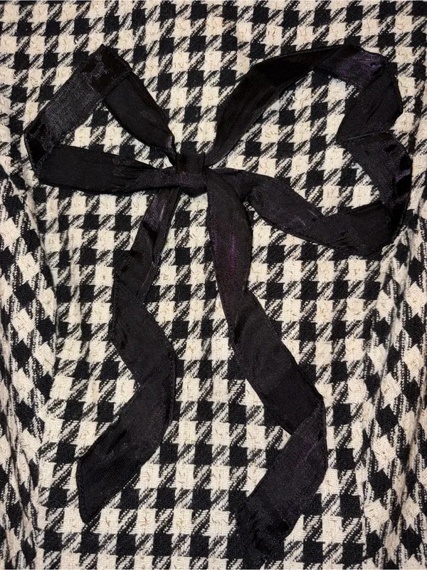 NWT En Saison Houndstooth Tweed Bow Mini Dress Black White Size S - Image 7