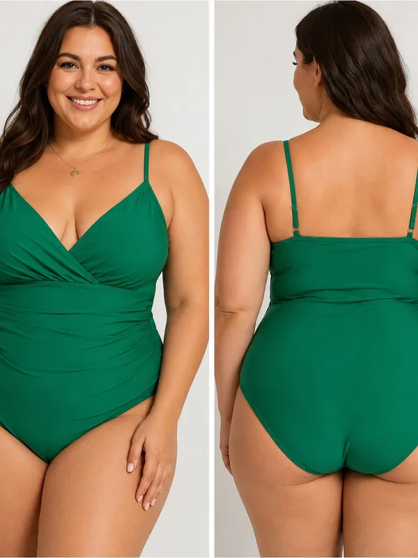 Emerald Green Wrap One-Piece Swimsuit - Size XL - Image 2