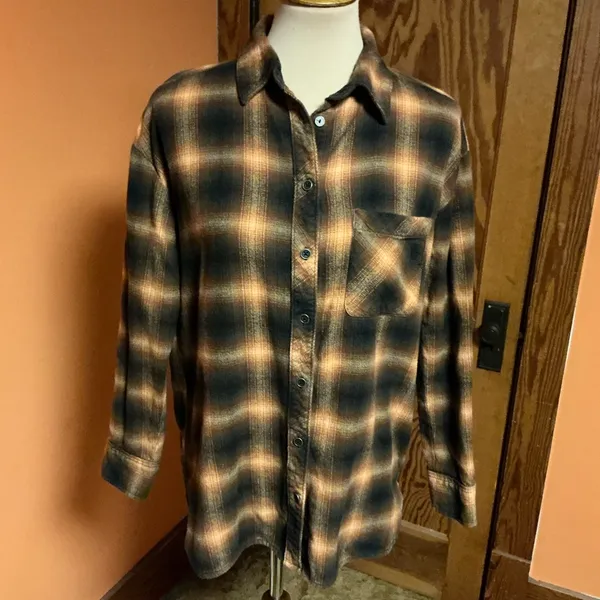 Gilded Intent Plaid Flannel Shirt XS Brown Black Button Down Buckle - Image 5