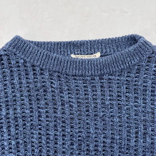 Blue Loose Knit Cropped Sweater 100% Cotton Lincoln Outfitters Medium Cottage - Image 4
