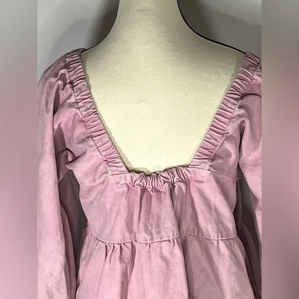Free People Sunray Tiered Puff Sleeve Cotton Mini Dress Medium - Image 5