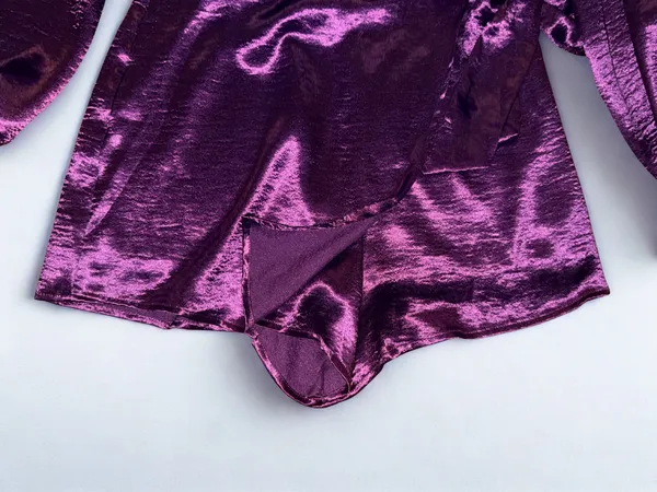 She + Sky Plum Purple Metallic Wrap Romper Long Sleeve Tie Waist Size L NWOT - Image 5