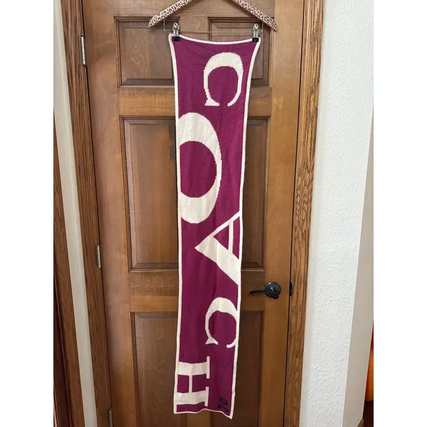 COACH Angora Cashmere Wool Blend Magenta Cream Bold Letter Scarf - Image 4