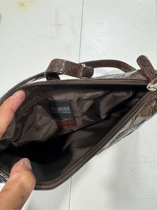 Wilsons Leather Pelle Studio Small Tooled Brown Leather Baguette Floral Y2K - Image 8