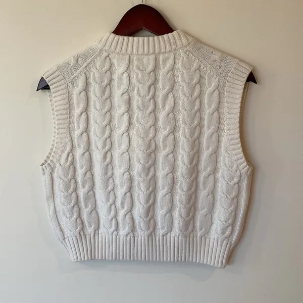 NWT Sunday Best Sz XS Winston Cable Knit Sweater Vest Merino Wool Cropped Preppy - Image 4