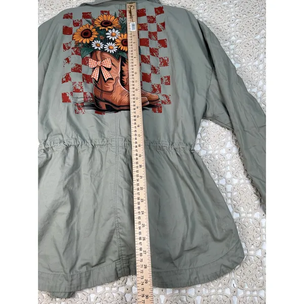Custom Abercrombie & Fitch Utility Jacket Women’s XL Western Sunflower Boots - Image 4