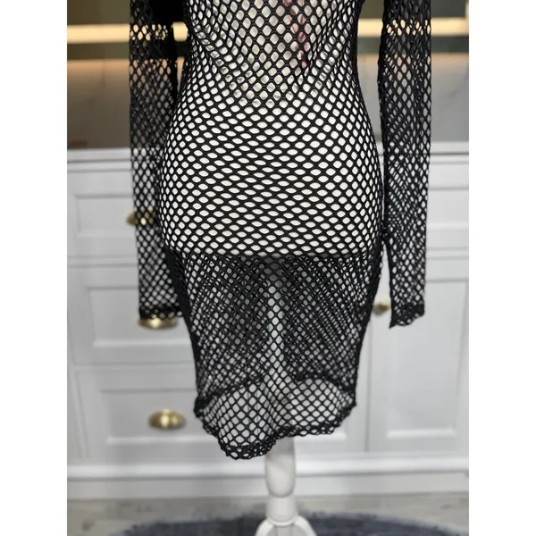 Hera Collection Fishnet Swim Cover Up Women S Black Long Sleeve Sheer Mesh Dress - Image 6