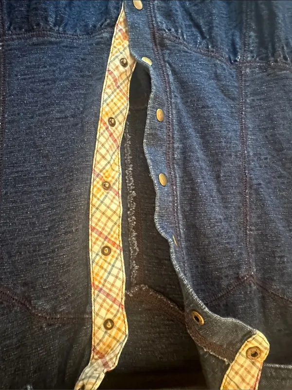 Free People Snap Front Denim Dress with Plaid accent size S EUC - Image 3