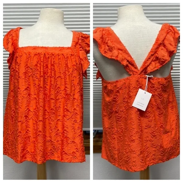 LC Lauren Conrad NWT Coral Ruffled Sleeve Square Neck Cross Back Top - Image 2