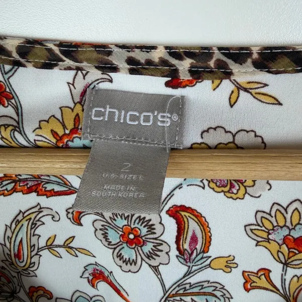 Chicos Mixed Print Blouse Size 2 Large Leopard Floral Paisley Stretch Boho Comfy - Image 5