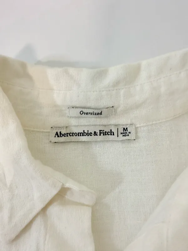 Abercrombie & Fitch Linen Blend Oversized Shirt Ivory White Button Down - Image 6